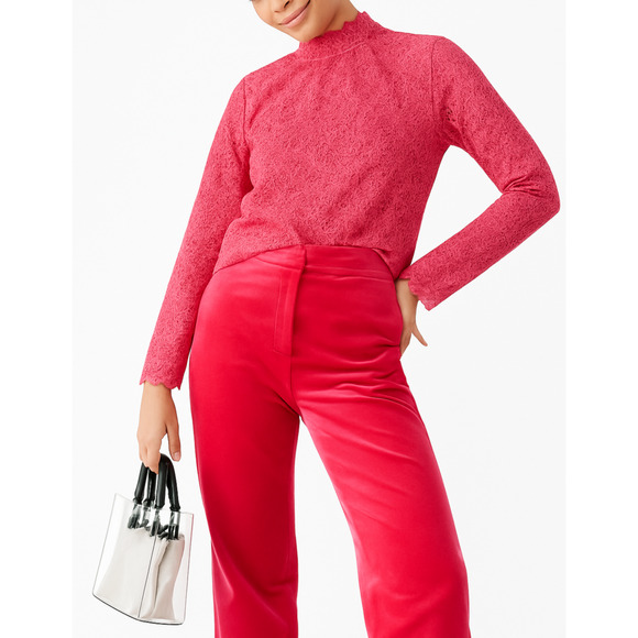 J. Crew Scalloped Lace Mock Neck Long Sleeve Sheer Top BN027 Pink Women's Size 6 - Picture 6 of 16